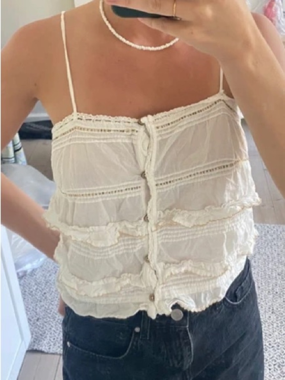 Mango Cream Ruffle Button-Front Cami